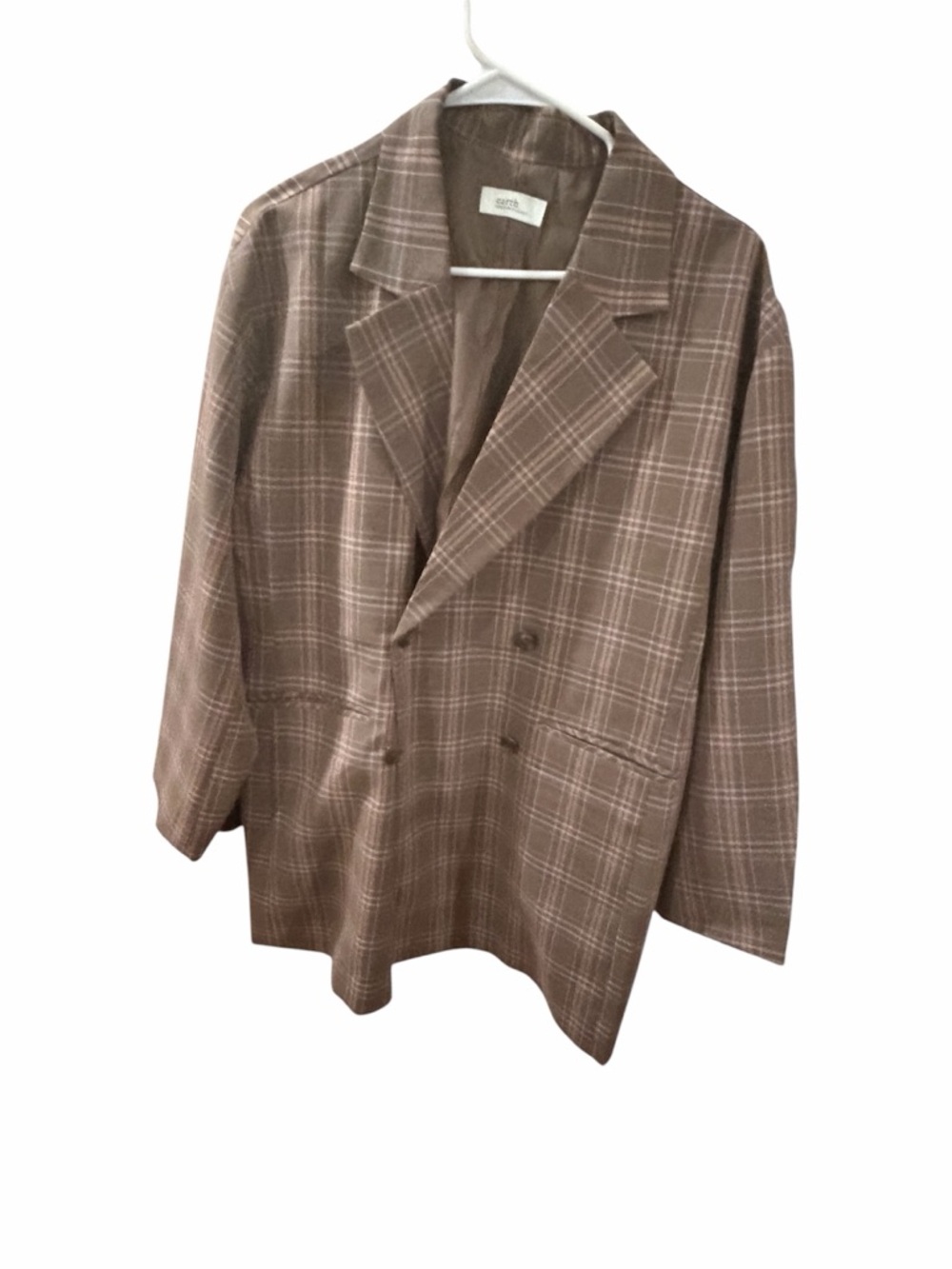 Earth Women’s Plaid Brown Double-Breasted Blazer Suit Jacket
